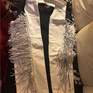 Chic White Fringed Leather chaps